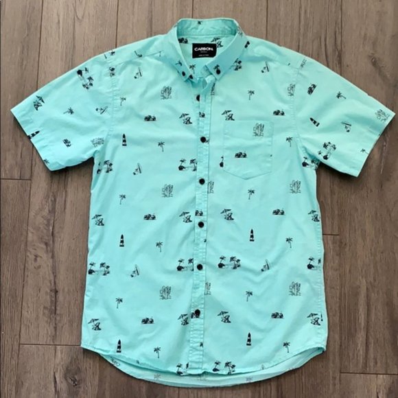 Carbon Men’s Tropical Button Down Short Sleeve Shirt - Picture 1 of 6